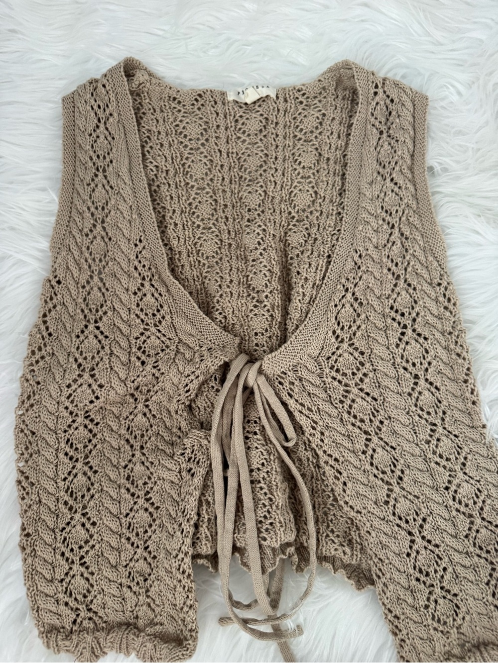 Promesa Taupe Knit Lace Tie-Front Vest